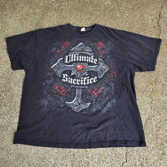 Vtg Y2k ULTIMATE SACRIFICE Cyber Grunge Tribal Cross Graphic Jesus T Shirt XL - Picture 1 of 7